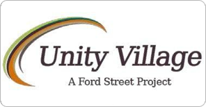 A logo for the unity village project.